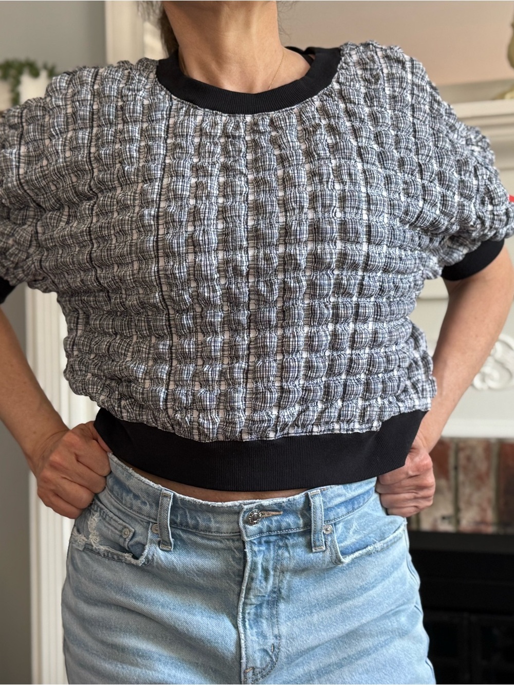 Anthropologie Maeve Textured Black & White Cropped Top